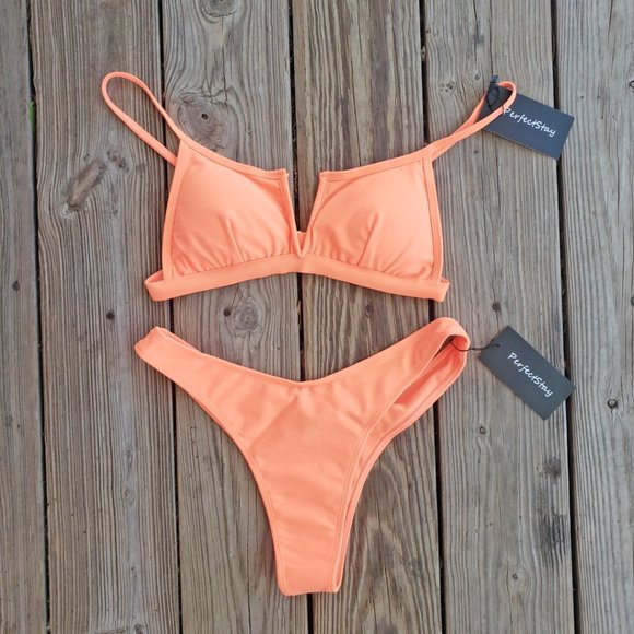 Perfectstay Other - Neon Orange High Cut Padded Two Piece Bikini